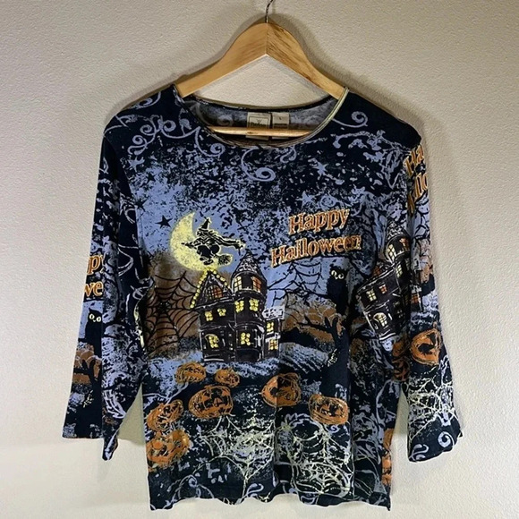 Vintage Halloween Women’s Embellished Knit Top Size Large Retro Y2K Whimsical - Picture 2 of 7